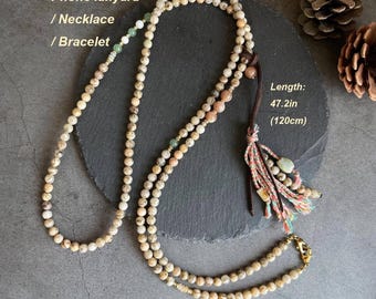 Cordón para teléfono con cuentas de piedra natural: Correa cruzada estilo boho con piedras preciosas, collar y pulsera multicapa
