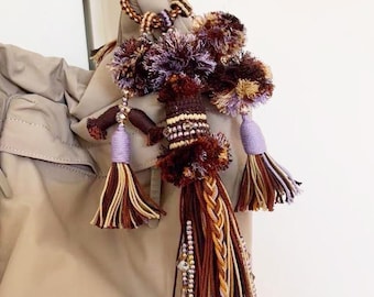 Portachiavi in macramè – Ciondolo per borsa in stile boho etnico fatto a mano, con cinturino e cintura