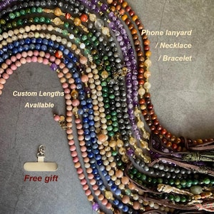 Natural Stone Phone Lanyard: Boho Beaded Gemstone Crossbody Strap, Multi-layer Necklace Bracelet, Mother gift