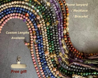 Natural Stone Phone Lanyard: Boho Beaded Gemstone Crossbody Strap, Multi-layer Necklace Bracelet, Mother gift
