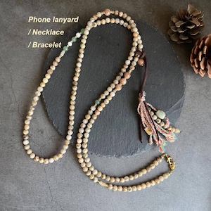 Cordón para teléfono con cuentas de piedra natural: Correa cruzada estilo boho con piedras preciosas, collar y pulsera multicapa