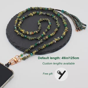 Cordón para teléfono con cuentas de turquesa africana, correa cruzada, collar multicapa, cadena para suéter, borlas desmontables