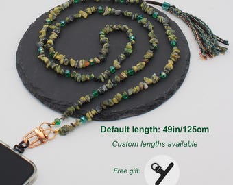 Cordón para teléfono con cuentas de turquesa africana, correa cruzada, collar multicapa, cadena para suéter, borlas desmontables