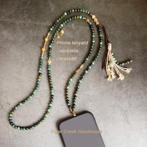 Natural Stone Beaded Phone Lanyard: Crossbody Strap, Multi-layer Necklace Bracelet, African Turquoise, Mother gift
