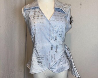 Artex Size Small Denim Script/wrap top/Vintage with tags/Sleeveless/Y2K/abstract