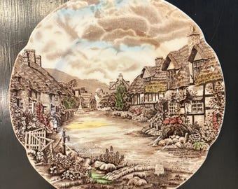 Johnson Brothers Olde English Countryside-Made in England-Plates-Salad Plates-Transferware-Vintage-Brown Multicolor
