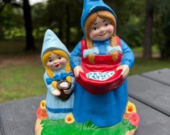 Vintage whimsical gnome figurine, handpainted, 6" tall, porch and garden decor,