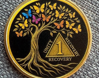 Moneda de sobriedad personalizable: Medallón AA del Árbol de la Vida