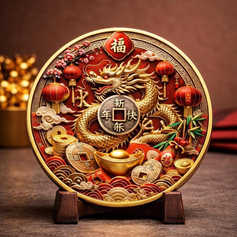 Chinese Lunar New Year Dragon Rabbit Coin, Prosperity Wealth Feng Shui ...