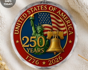 USA 250th Anniversary Ornament – Ceramic, Glass & Coin Options – 1776-2026 Patriotic Christmas Decoration