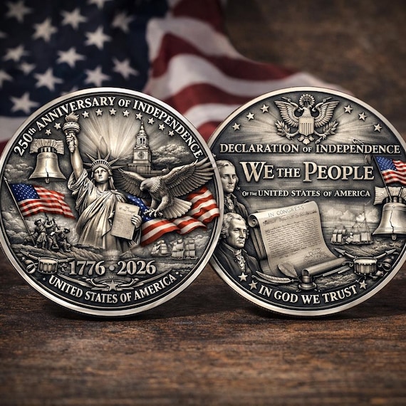 250th Anniversary USA Independence Coin 1776–2026, Declaration of Independence Collectible, Patriotic Gift