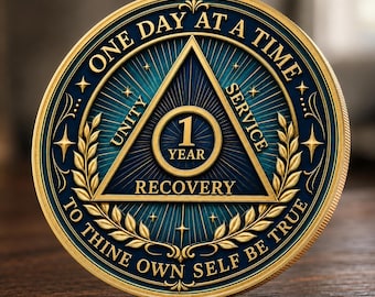 Moneda personalizada de año de sobriedad, ficha de recuperación de AA personalizada, medallón de la Oración de la Serenidad, metal tono dorado (1,6 pulgadas)