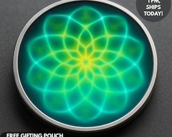 Moneda de alineación de chakras: Ficha de bolsillo de mandala cimático para meditación