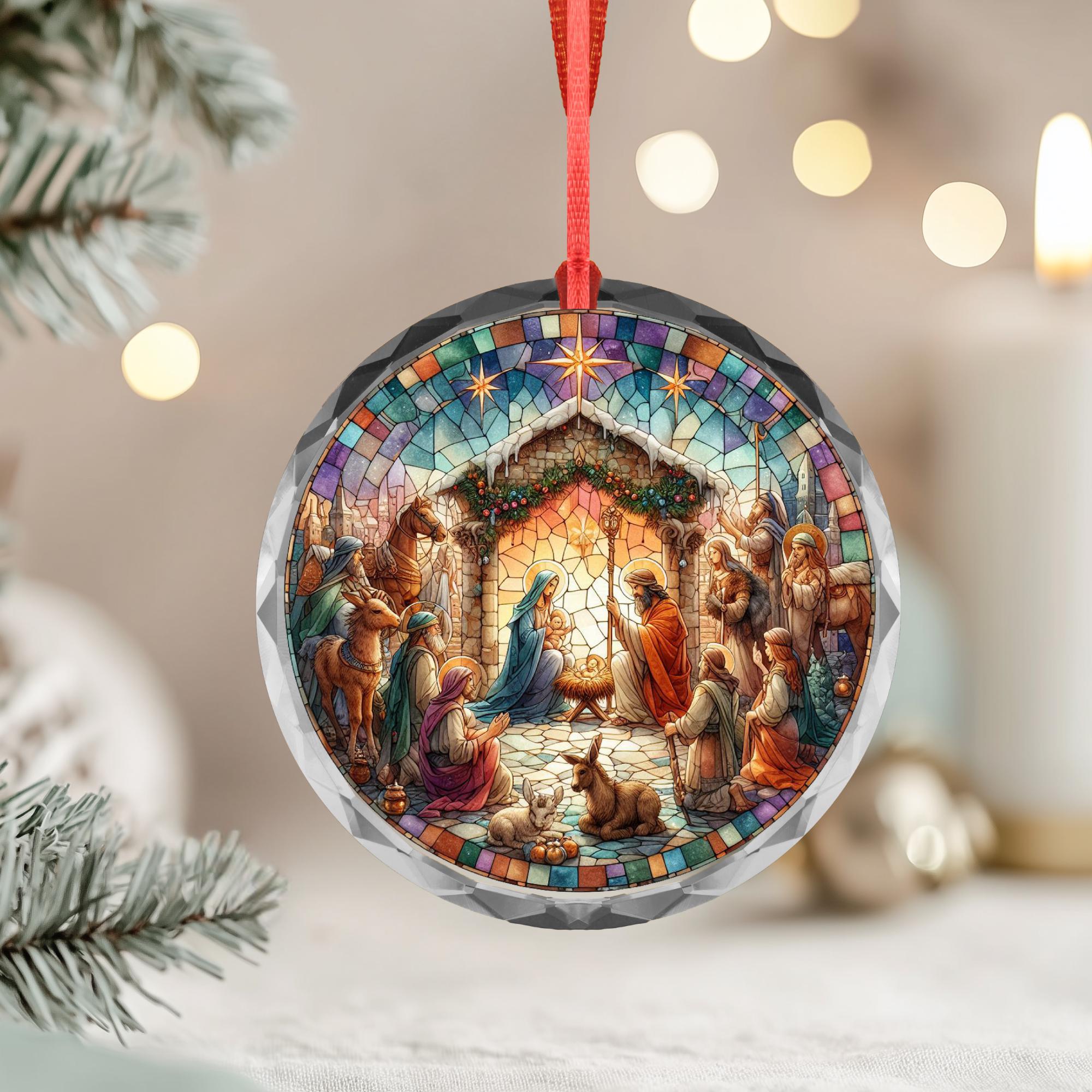 Discover Stained Glass Nativity Glass Ornament| Holy Family, Christian Holiday Decor