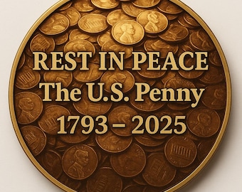 Vila i frid, amerikanskt pennymynt • 1793–2025 Sista penny-hyllningen • Rolig samlargåva • UV-tryckt minnesutmaningsmynt