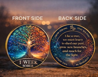 Personalized Sobriety Coin Custom Recovery Token Tree of Life AA NA Milestone Gift