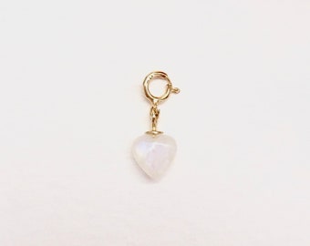 Vintage new tiny heart-shaped moonstone and sterling silver charm