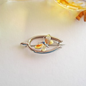 Early 20th century Adie & Lovekin enameled sterling silver butterfly on wishbone brooch