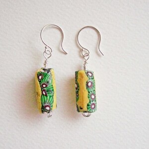 Millefiori trade beads and sterling silver earrings