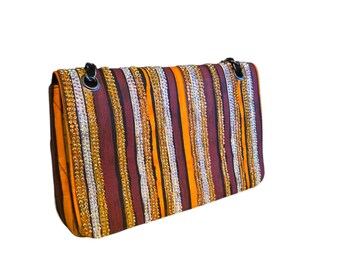 Vibrant Handmade Print Bag/Printed Purse for everyday use/Boho Purse/Stripe Print Pattern Strap Bag/Shoulder Bag Purse/Vegan Bag/Eco Leather