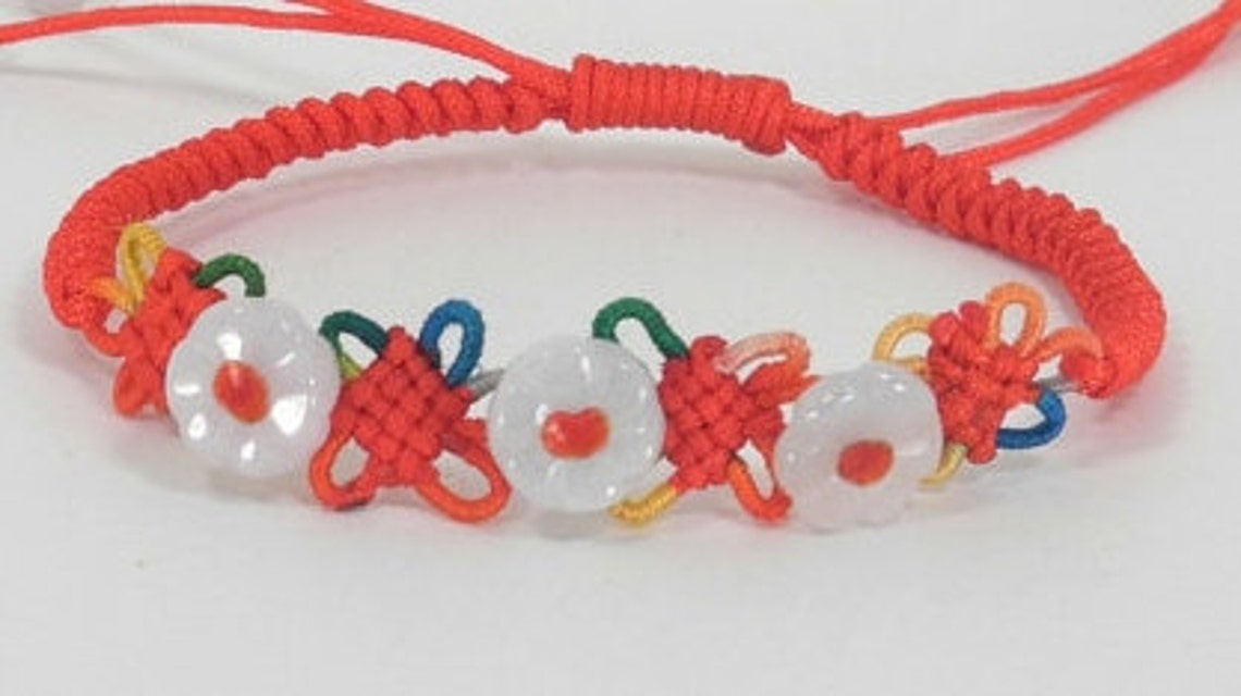 Chinese Knot Good Luck Red String Bracelet With Jade Flower Etsy