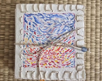 Handmade Concertina Sketchbook, Khadi   Cotton Watercolor Paper,  Art Journal (Morning Skies Cover)