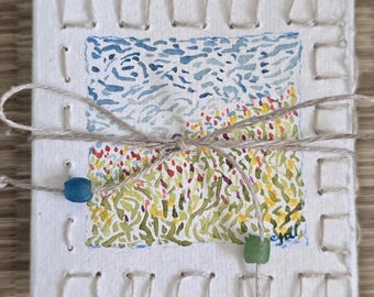 Tiny Khadi Cotton Rag Paper Sketchbook, Wildflower Cover, Mixed Media Journal (Concertina Book)