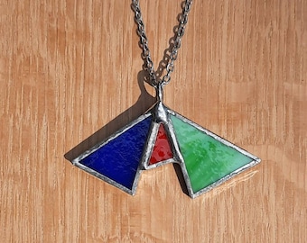 Stained glass pendant necklace with 24" stainless steel chain by Indiana Artisan DeMaris Glazier green blue red free shipping!