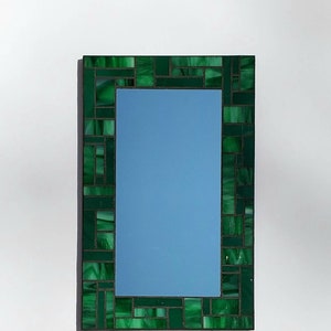 Grass green stained glass mosaic mirror by Indiana Artisan DeMaris Gaunt 10" x 16" featuring Kokomo glass - accent mirror - free  shipping!