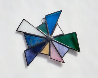 Stained glass suncatcher, geometric window art, glass ornaments to catch the light, hang anywhere, each one is unique, free shipping!