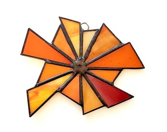 Orange stained glass suncatcher, sun catcher, handmade by Indiana Artisan DeMaris Gaunt, no two are alike,  one of a kind - free shipping!