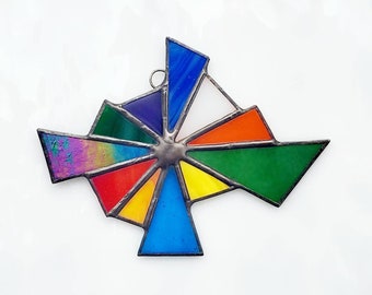 Stained glass suncatcher with bright rainbow colors, one of a kind window art, sun catcher by Indiana Artisan DeMaris Gaunt, free shipping!