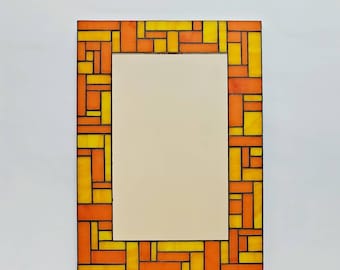 Yellow and orange stained glass mosaic mirror, 12 x 16.5, accent mirror by Indiana Artisan DeMaris Gaunt, free shipping!