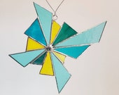 Teal and yellow stained glass suncatcher, no two alike, free shipping