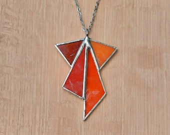 Poppy red stained glass jewelry pendant necklace with 24" stainless steel chain by Indiana artist DeMaris Glazier  free shipping!