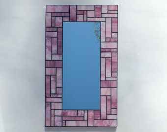 Mottled pink and white stained glass mosaic mirror, 10 x 17, accent mirror by Indiana Artisan DeMaris Gaunt, free shipping!
