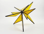 Yellow stained glass sculpture by Indiana Artisan DeMaris Gaunt, one of a kind, free shipping
