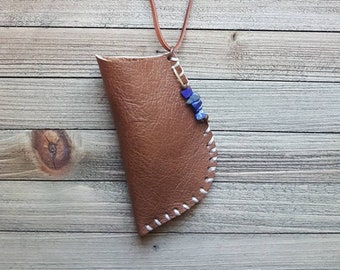 Brown leather pouch handmade recycled leather amulet bag Native American inspired medicine bag leather jewelry handmade gifts free shipping!