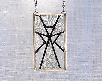 Small stained glass window panel, original design, 3 x 5.5 free shipping!