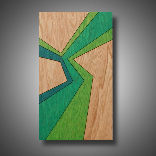 Into the Wild: Original Abstract Art on Solid Red Oak Panel - Pyrography - Prismacolor Pencil - Green - 11.25" x 19.5"