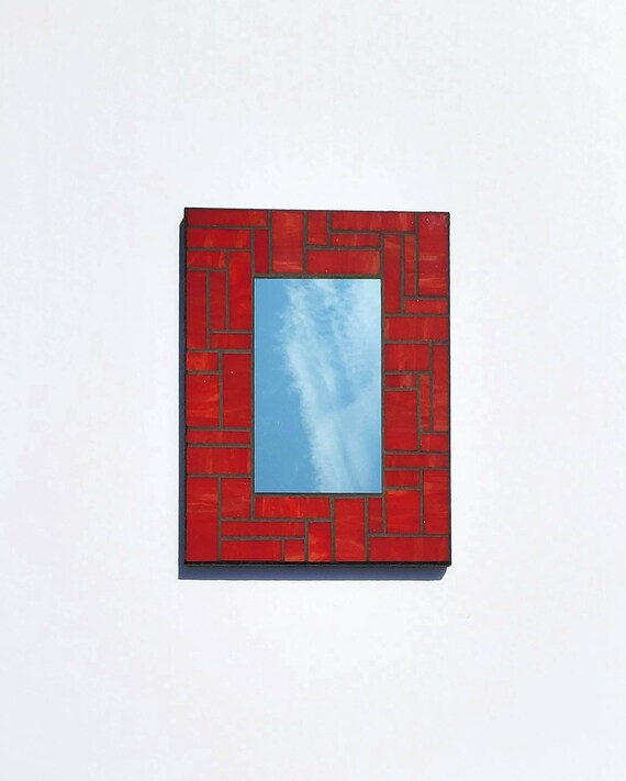 Mosaic Mirror Red Stained Glass 8 X 11 Handmade Accent Small Wall One Of A Kind Customizable Free