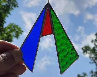 Stained glass suncatcher ornament window charm blue red green small gifts for anyone made in Indiana by DeMaris free shipping!