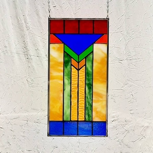 Stained glass window panel, original design, prairie style, free shipping!