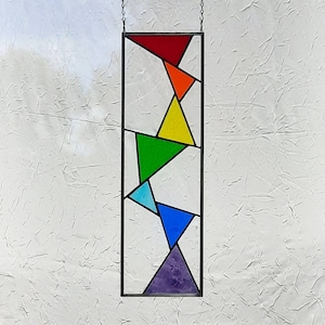 Stained glass window panel, abstract glass art, 6.25 x 20.5, free shipping!