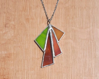 Stained glass pendant, one of a kind, earth tones (necklace not included), suncatcher, ornament, glass art, free shipping!