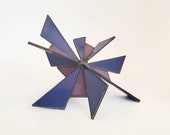 One of a kind plum purple and dusty rose stained glass sculpture by Indiana Artisan DeMaris Gaunt, free shipping