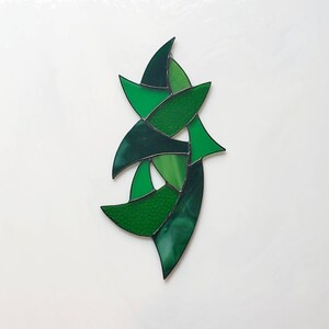 Green stained glass suncatcher, sun catcher, window art, abstract art, ornament, original design, 6 x 10.5, free shipping!