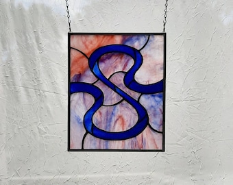 Abstract stained glass panel by Indiana Artisan DeMaris Gaunt, original design, 9.5 x 11.5 inches, free shipping!