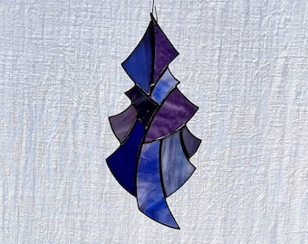 Stained glass purple suncatcher ornament art window panel charm small gift for any occasion by Indiana artist DeMaris Glazier free shipping!