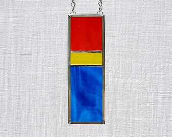 Mini stained glass window panel suncatcher glass art by Indiana Artisan DeMaris Glazier 2.25 x 6.5 free shipping!